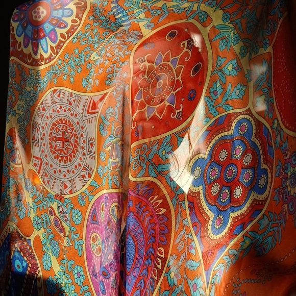 Gossamer silk blend scarf in orange yellow and green motif - Picture 7 of 13